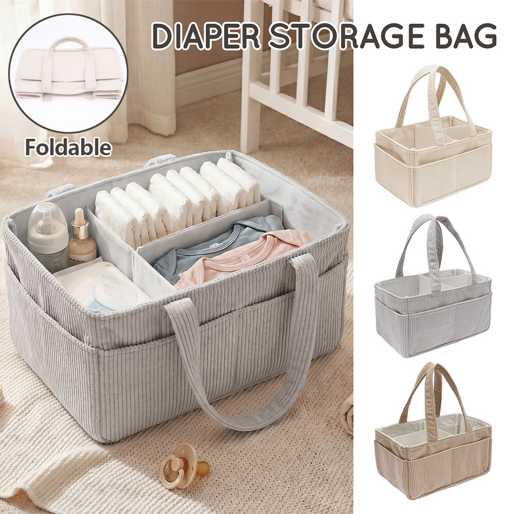 Baby Nursery Storage - 휴대용 아기 기저귀 정리함 부드러운 코듀로이