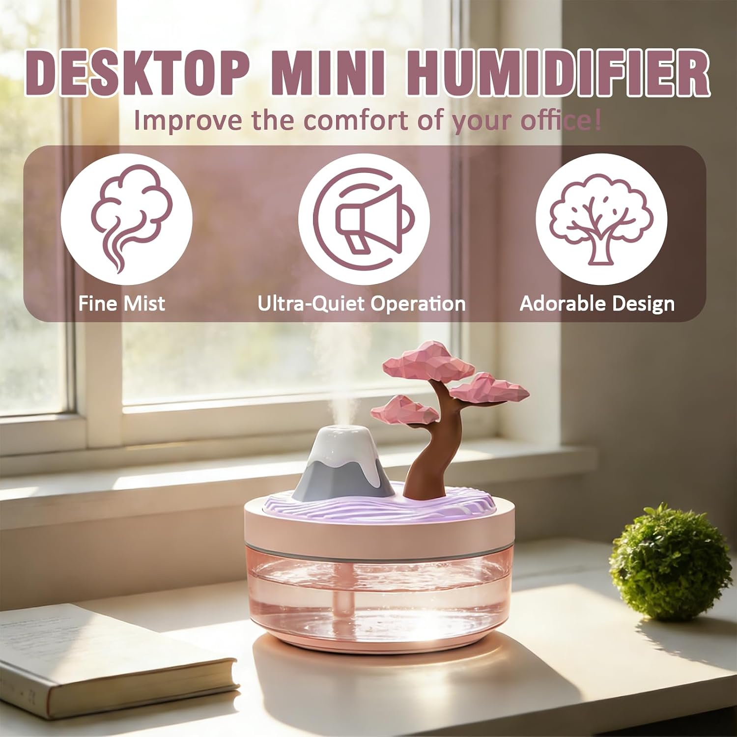 Humidifier Nursery Quiet - 2026년형 업그레이드 벚꽃 쿨 미스트 가습기,