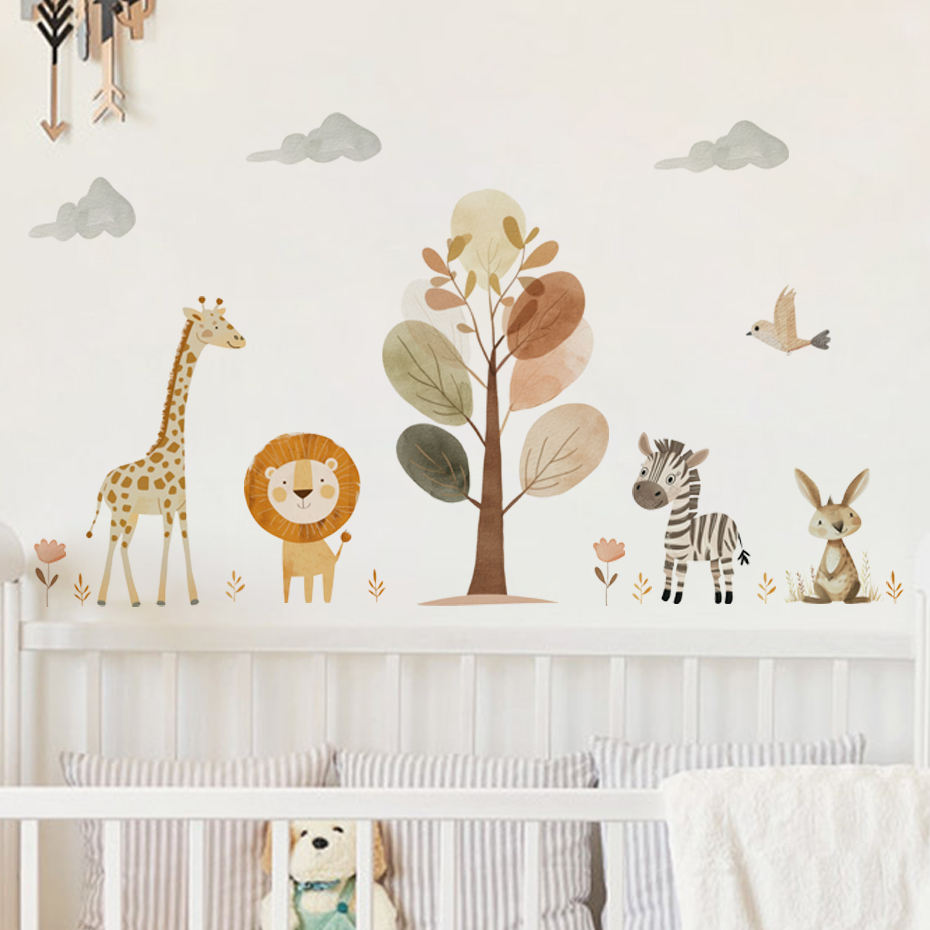Baby Nursery Giraffe - 만화 귀여운 사자 기린 얼룩말 나무