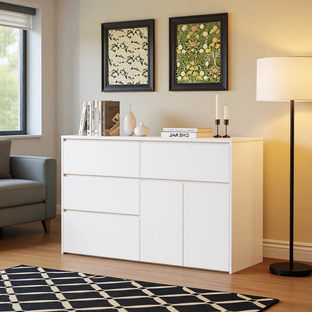 Drawer Dresser White - 침실용 4개의 서랍과 2개의 문이 있는