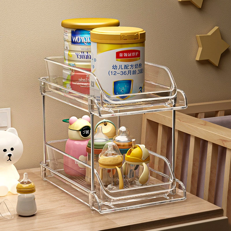 Baby Nursery Storage - 2단 투명 다층 아기용품 정리함 (아기침대