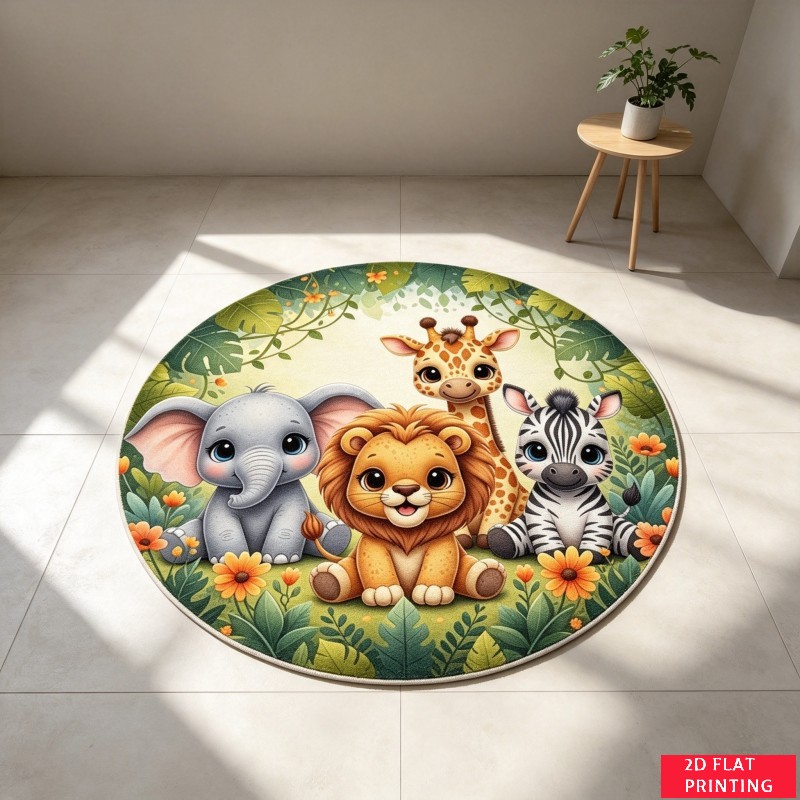 Baby Nursery Jungle Rug - 정글 사파리 아기 동물들 사자 코끼리