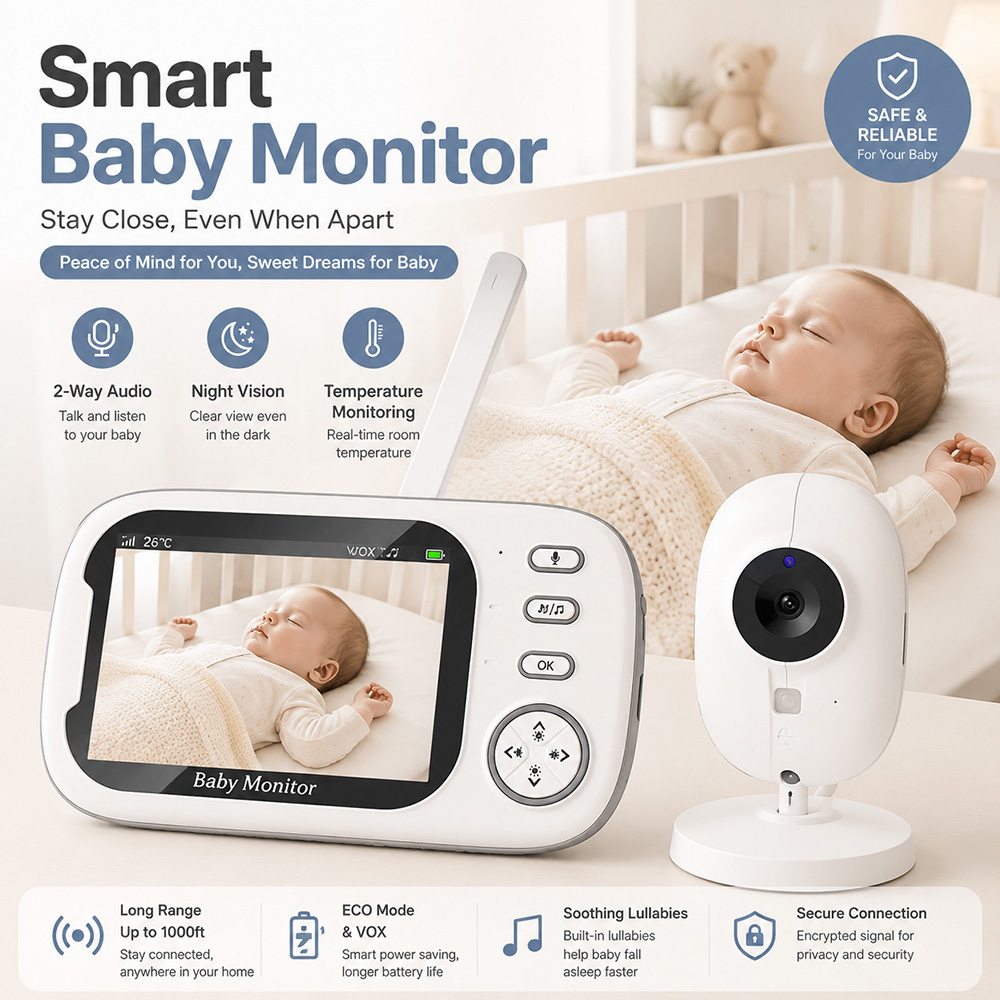 Wearable Baby Monitor - 3.5인치 카메라와 오디오 기능이 있는 베이비