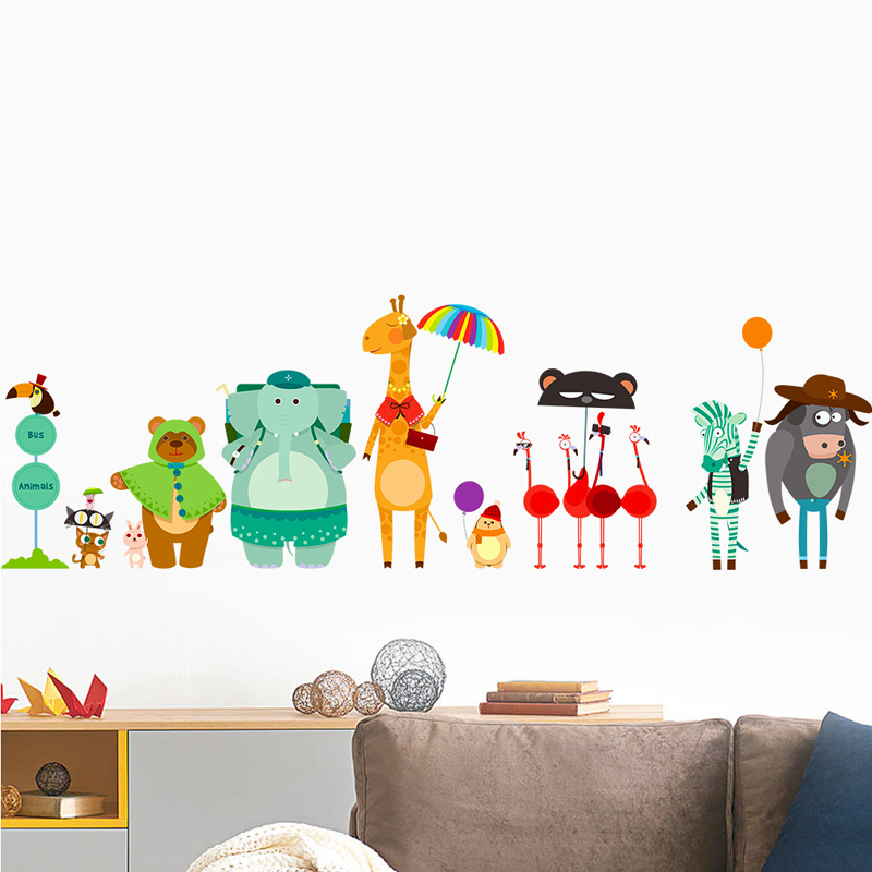Baby Zoo Nursery - 만화 동물원 버스 정류장 벽 스티커,
