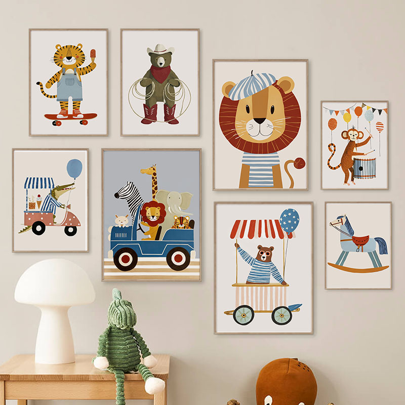 Baby Nursery Images - 재미있는 만화 동물 자동차 풍선 보육원