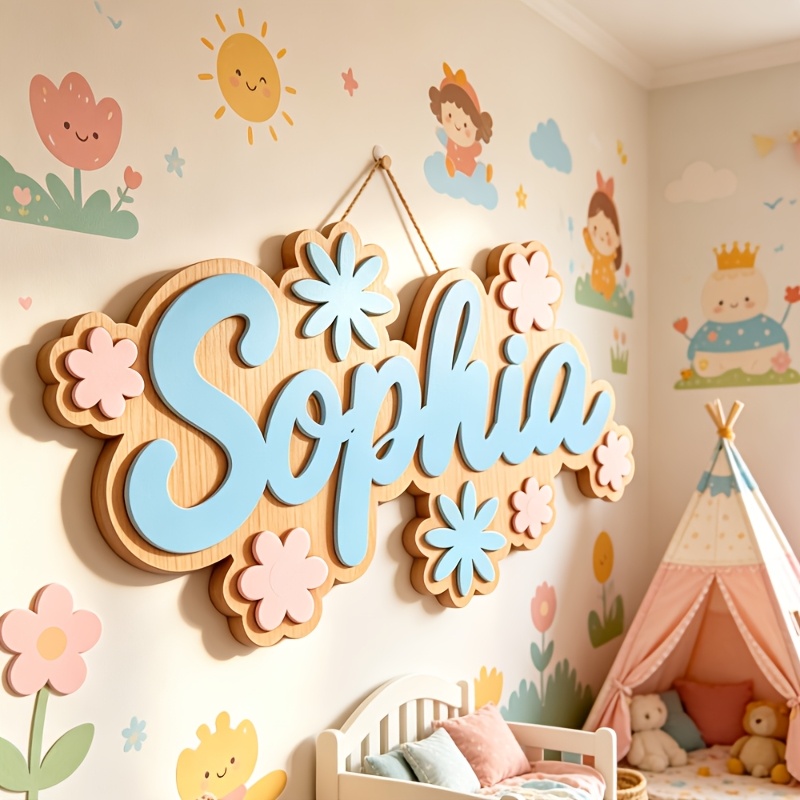 Baby Nursery Name - 맞춤형 꽃무늬 이름 방 표지판, 맞춤
