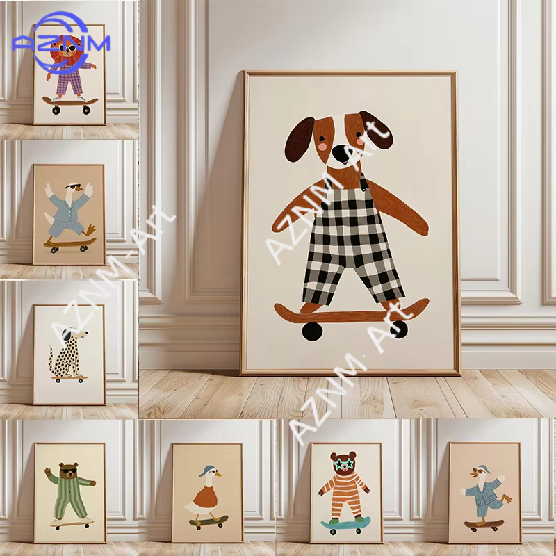 Baby Nursery Ideas - 1개 재미있는 동물 스케이트보드 포스터 트렌디한