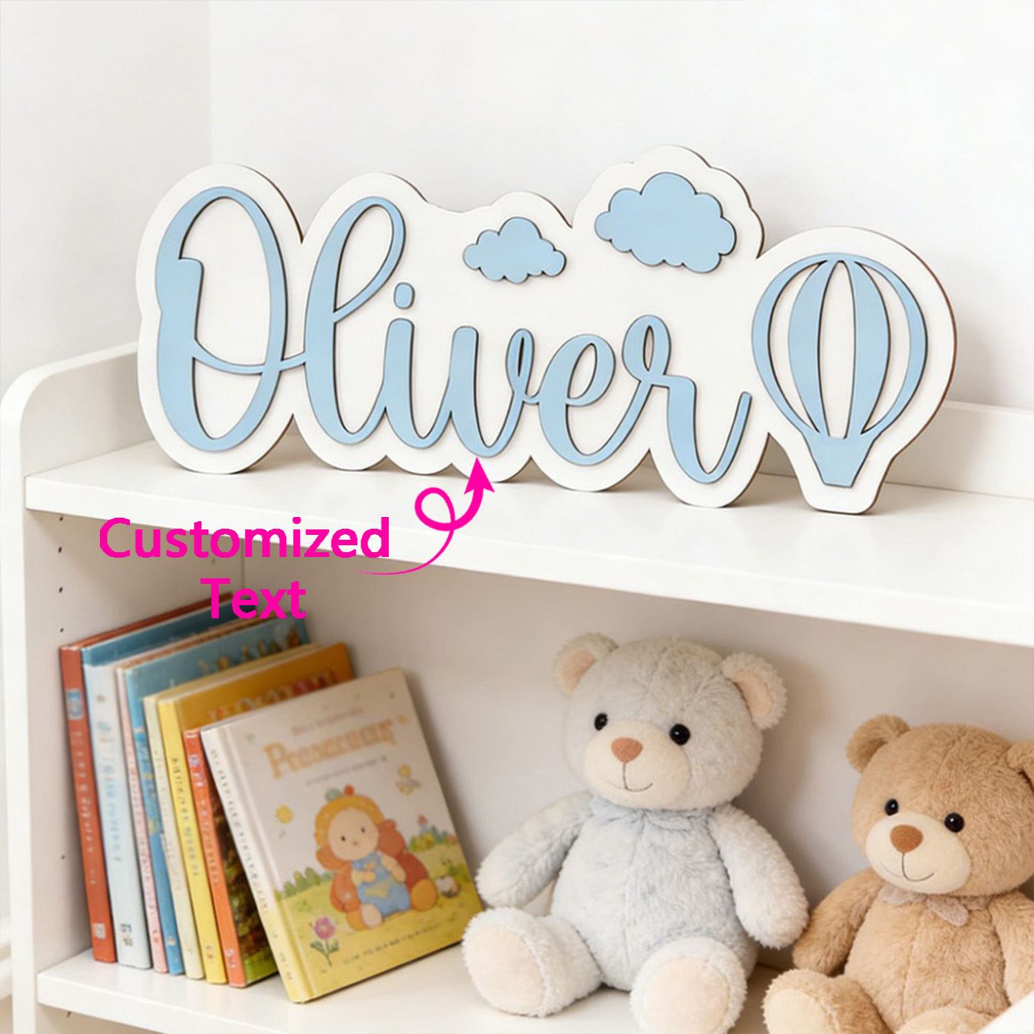 Baby Nursery Name - 맞춤형 열기구 & 구름 이름 방