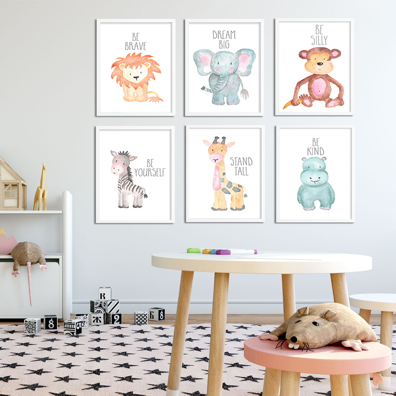Baby Nursery Giraffe - 아기 동물 사자 코끼리 기린 캔버스