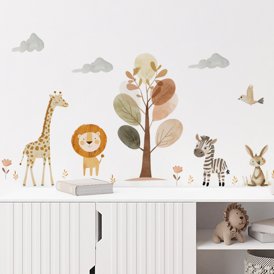 만화 귀여운 사자 기린 얼룩말 나무 동물 벽 스티커,  - Baby Nursery Giraffe 리뷰 및 가격