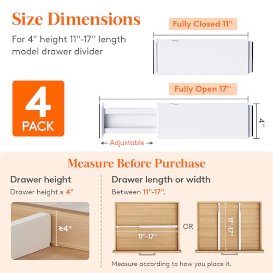4개입 업그레이드형 옷 서랍 분리대, 4인치 높이, 1 - Drawer Dresser White 리뷰 및 가격