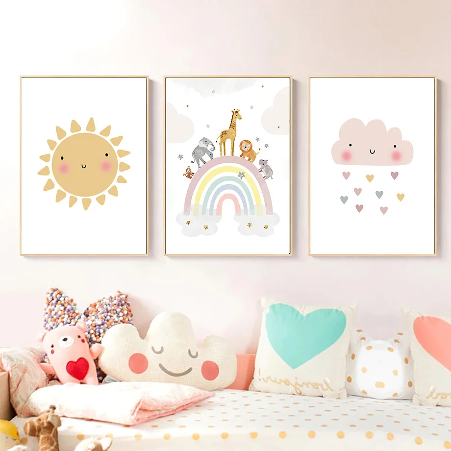 기린 코끼리 열기구 태양 무지개 보육원 북유럽 포스터  - Baby Nursery Images 리뷰 및 가격