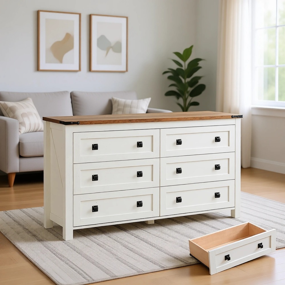 팜하우스 54인치 6단 서랍장, 앤티크 화이트, 금속  - Drawer Dresser White 리뷰 및 가격