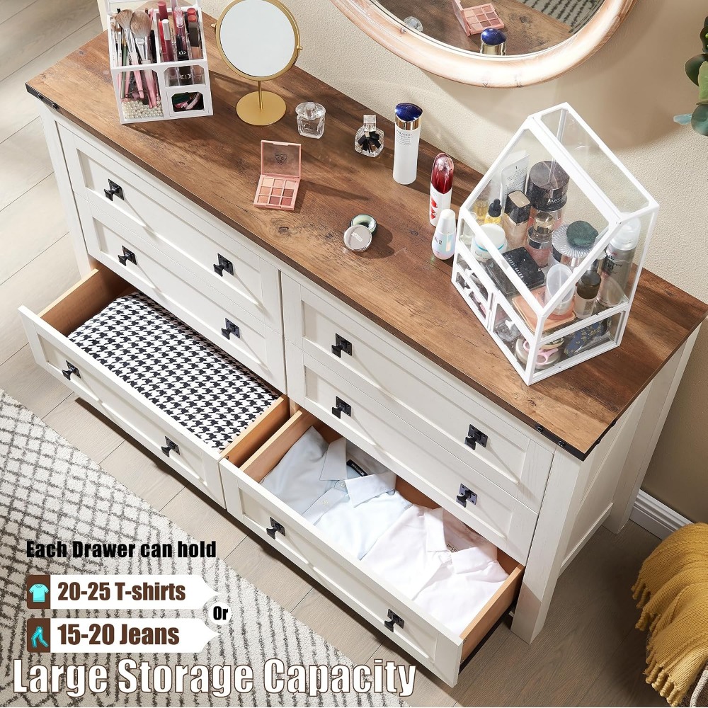 팜하우스 54인치 6단 서랍장, 앤티크 화이트, 금속  - Drawer Dresser White 리뷰 및 가격