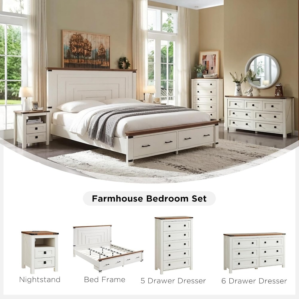 팜하우스 54인치 6단 서랍장, 앤티크 화이트, 금속  - Drawer Dresser White 리뷰 및 가격