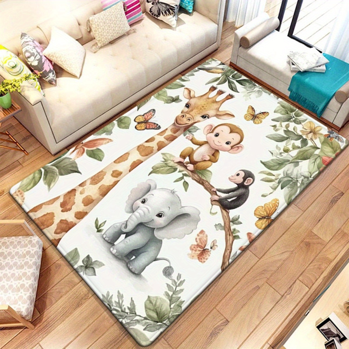 수채화 동물 정글 프린트 러그, 아이방 장식용 세탁 가 - Baby Nursery Jungle Rug 리뷰 및 가격