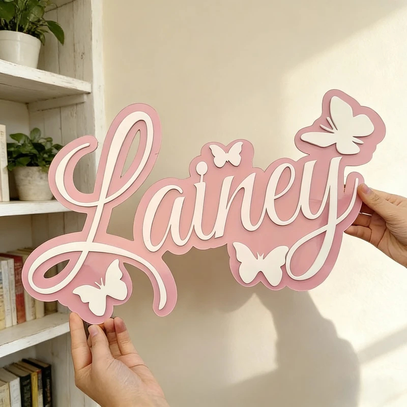 맞춤형 아기 이름 명판, 흰색 나비가 있는 파란색 디자 - Baby Nursery Name 리뷰 및 가격