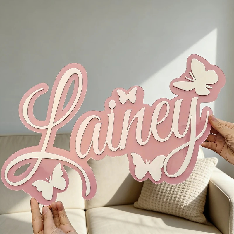 맞춤형 아기 이름 명판, 흰색 나비가 있는 파란색 디자 - Baby Nursery Name 리뷰 및 가격
