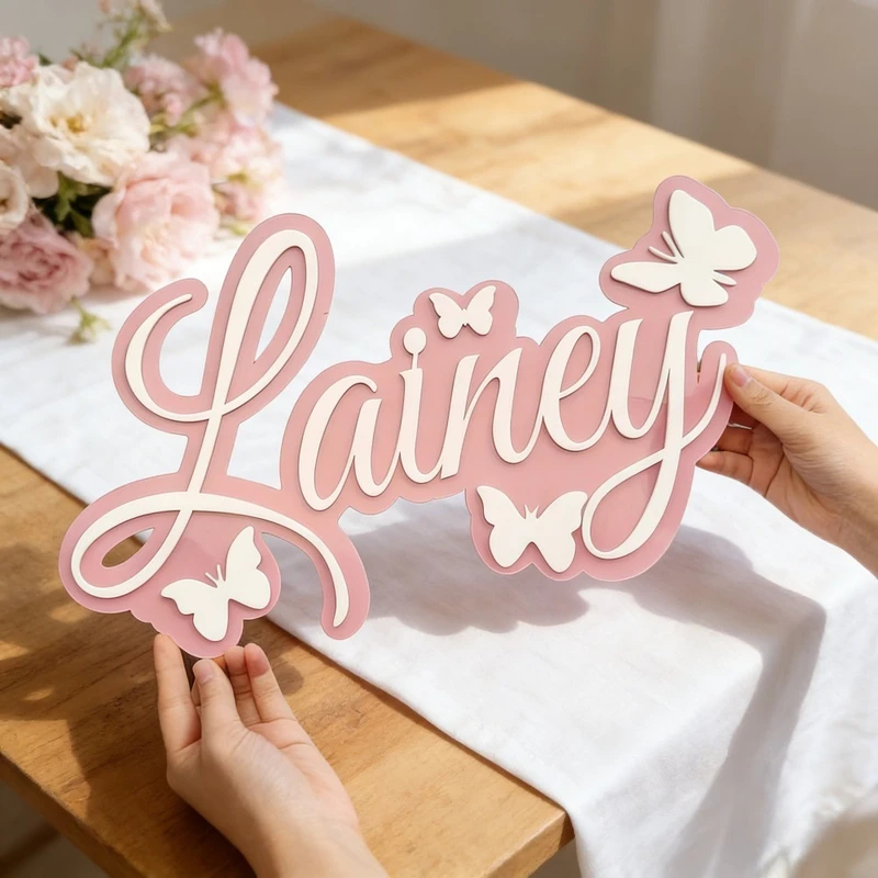 맞춤형 아기 이름 명판, 흰색 나비가 있는 파란색 디자 - Baby Nursery Name 리뷰 및 가격