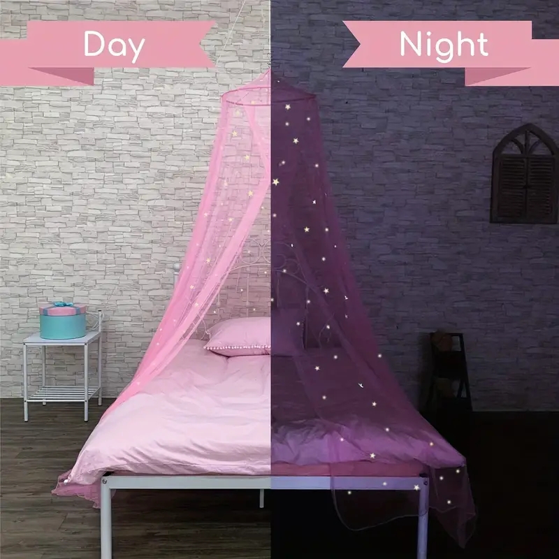 빛나는 별이 빛나는 소녀용 침대 캐노피, 핑크 공주 아 - Baby Nursery Decor Ideas 리뷰 및 가격