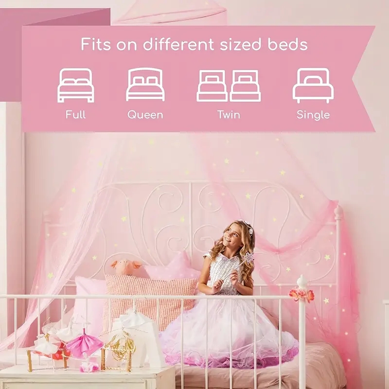 빛나는 별이 빛나는 소녀용 침대 캐노피, 핑크 공주 아 - Baby Nursery Decor Ideas 리뷰 및 가격