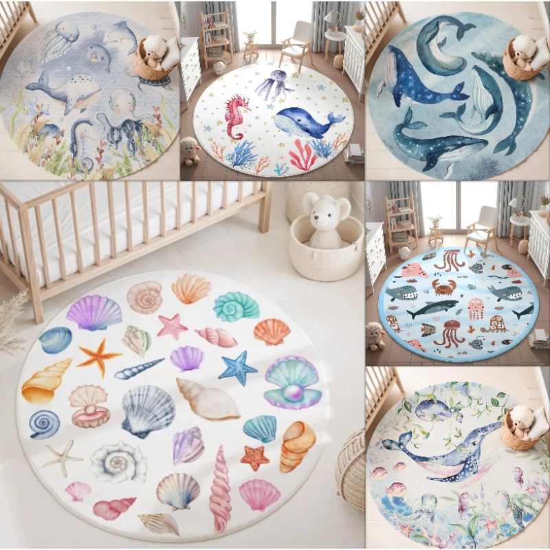 블루 마린 애니멀 라운드 카펫 – 거실, 여자아이 방, - Baby Nursery Plants 리뷰 및 가격