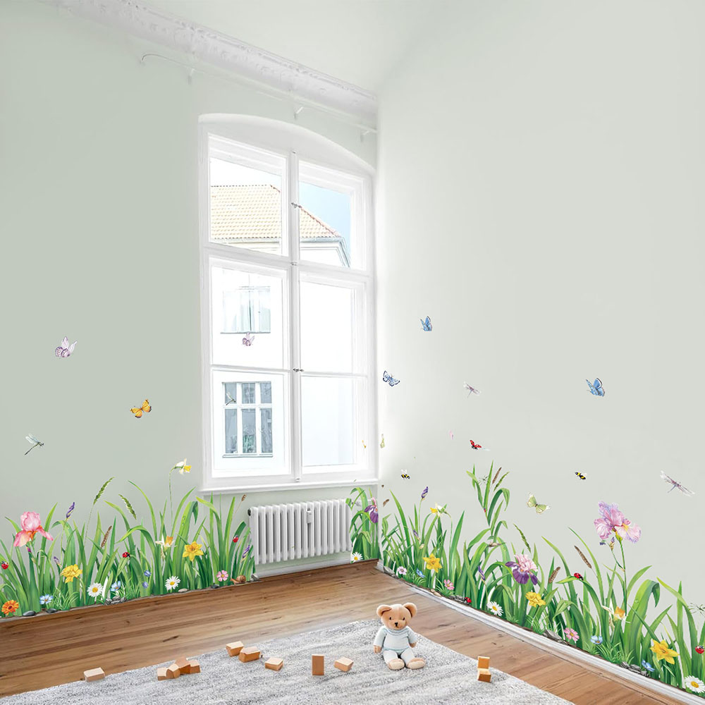 녹색 잔디 꽃 보라더 벽 스티커 아기 보육 어린이 방  - Baby Nursery Plants 리뷰 및 가격