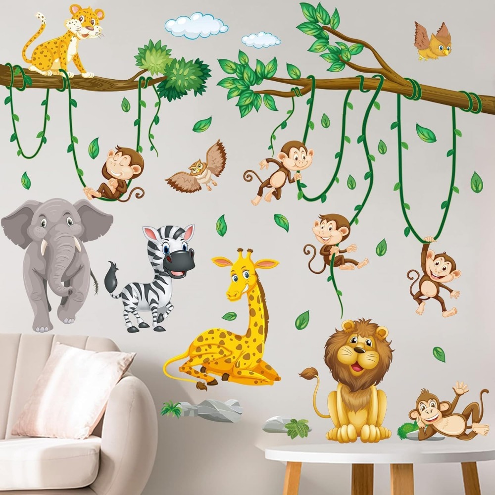정글 동물 나무 덩굴 벽 스티커 어린이 방 동물 소년  - Baby Nursery Decor Ideas 리뷰 및 가격