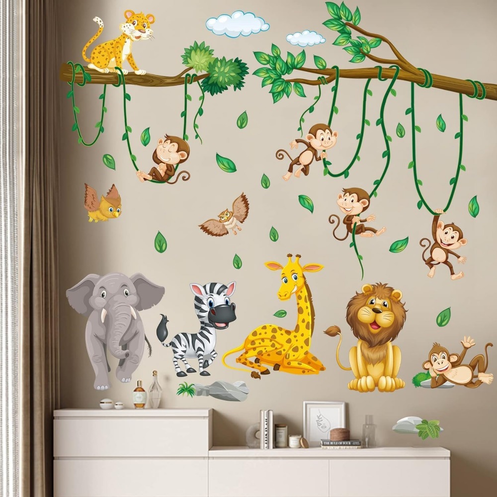 정글 동물 나무 덩굴 벽 스티커 어린이 방 동물 소년  - Baby Nursery Decor Ideas 리뷰 및 가격