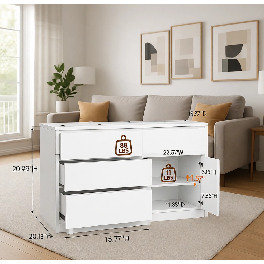 침실용 4개의 서랍과 2개의 문이 있는 흰색 서랍장,  - Drawer Dresser White 리뷰 및 가격