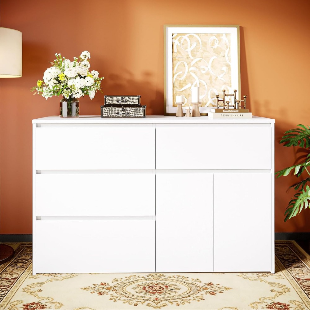 침실용 4개의 서랍과 2개의 문이 있는 흰색 서랍장,  - Drawer Dresser White 리뷰 및 가격