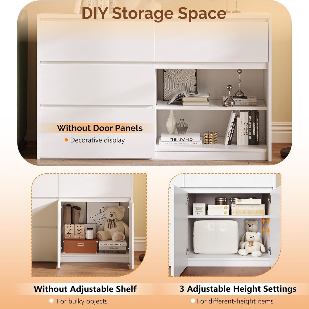 침실용 4개의 서랍과 2개의 문이 있는 흰색 서랍장,  - Drawer Dresser White 리뷰 및 가격