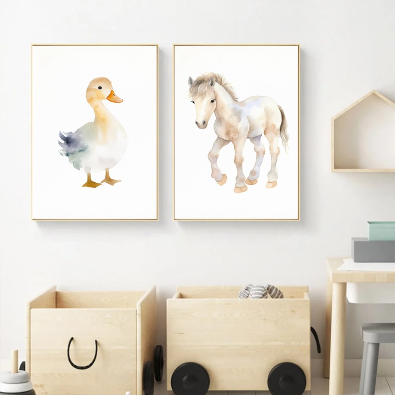 수채화 농장 동물 아기 말 오리 양 포스터 및 프린트  - Baby Nursery Images 리뷰 및 가격
