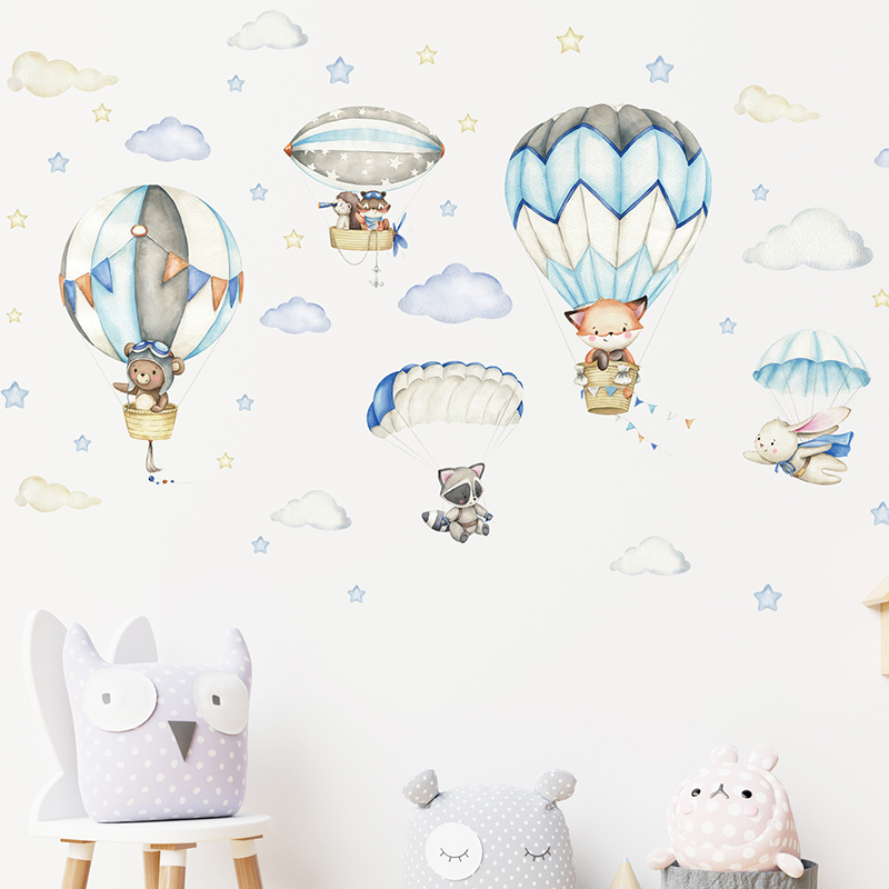만화 귀여운 동물 뜨거운 공기 풍선 벽 스티커 어린이  - Baby Nursery Ideas 리뷰 및 가격