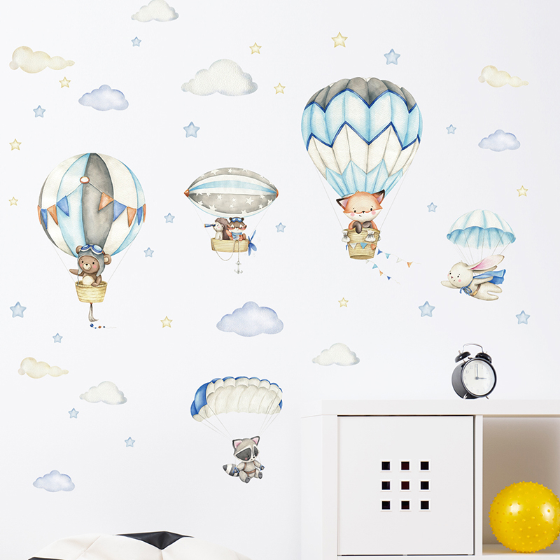 만화 귀여운 동물 뜨거운 공기 풍선 벽 스티커 어린이  - Baby Nursery Ideas 리뷰 및 가격