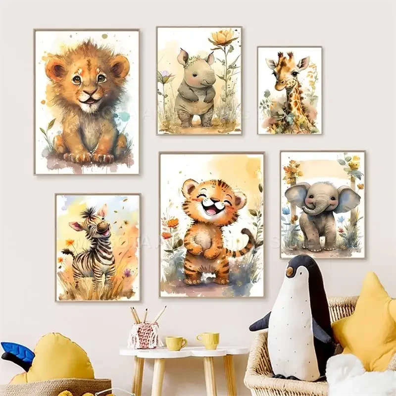 수채화 사자 기린 호랑이 코끼리 얼룩말 보육원 벽 예술 - Baby Nursery Images 리뷰 및 가격