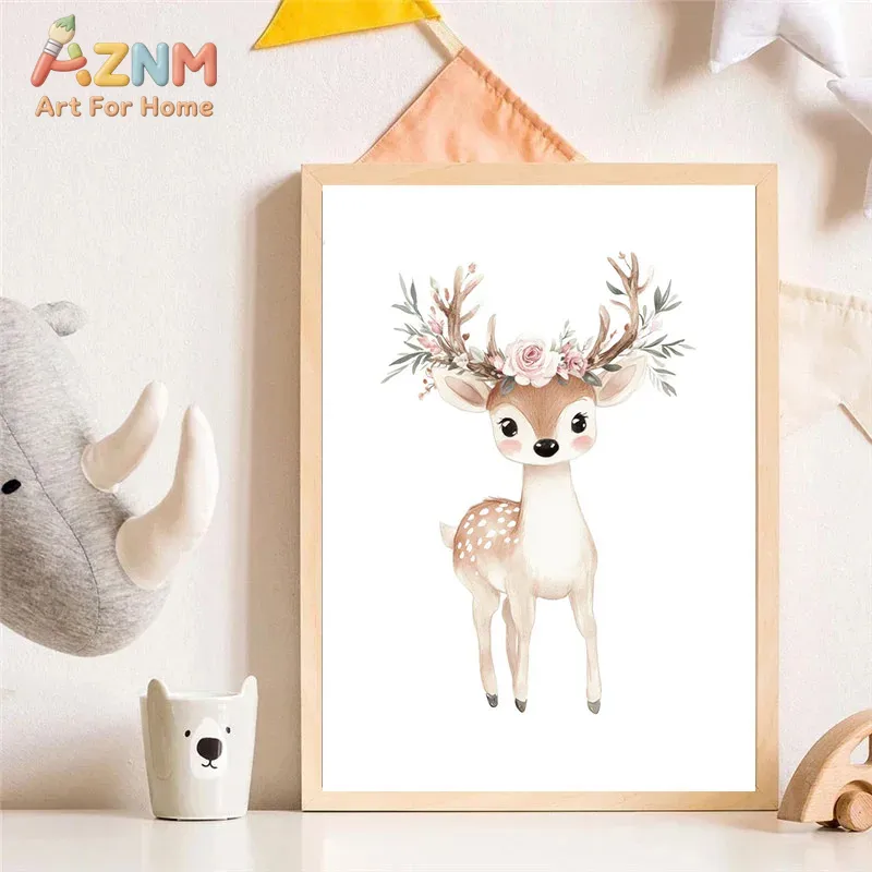 AZNM 수채화 귀여운 동물 캔버스 벽 예술 유니콘 곰 - Baby Nursery Giraffe 리뷰 및 가격