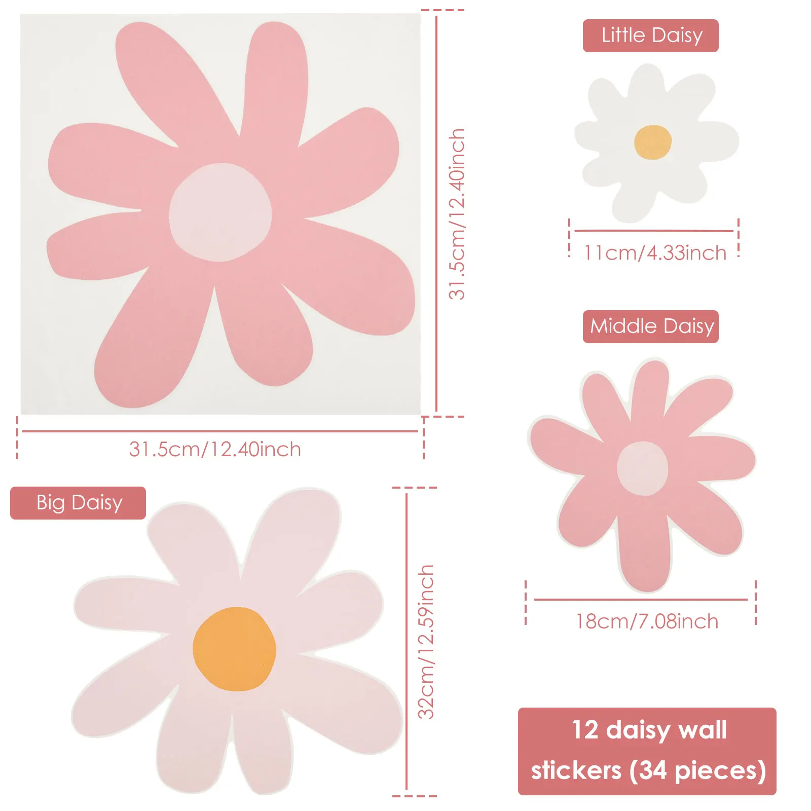 12장 귀여운 데이지 꽃무늬 벽 스티커 PVC 데이지  - Baby Nursery Plants 리뷰 및 가격