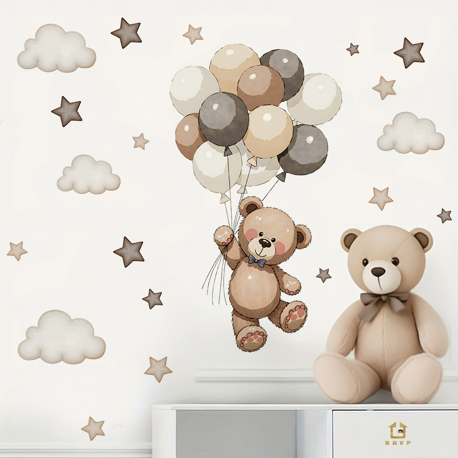 사랑스러운 테디 베어 벽 데칼, 풍선, 별 및 구름이  - Baby Nursery Ideas 리뷰 및 가격
