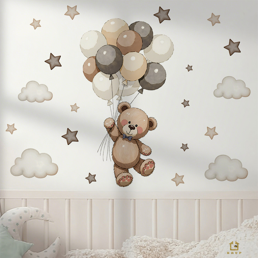 사랑스러운 테디 베어 벽 데칼, 풍선, 별 및 구름이  - Baby Nursery Ideas 리뷰 및 가격