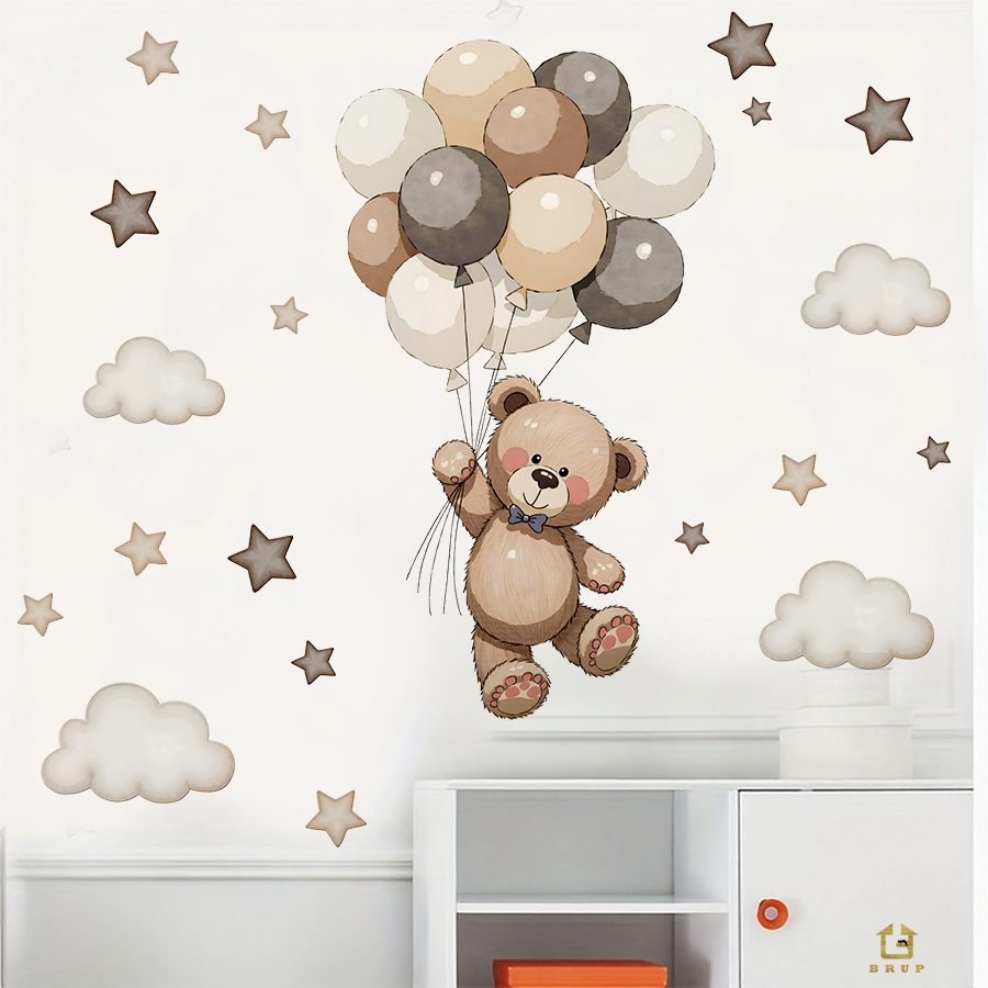 사랑스러운 테디 베어 벽 데칼, 풍선, 별 및 구름이  - Baby Nursery Ideas 리뷰 및 가격