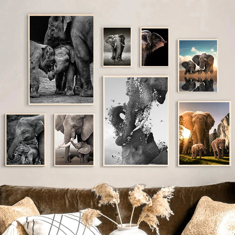 야생 동물 코끼리 가족 포스터, 캔버스 그림, 동물 아 - Baby Nursery Images 리뷰 및 가격
