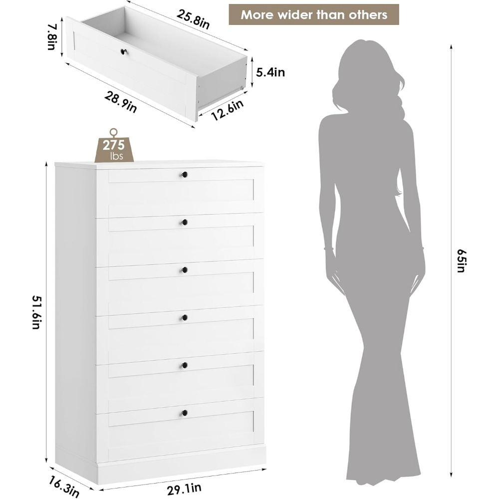 정교한 화이트 6서랍 침실용 서랍장, 52인치 높이 서 - Drawer Dresser White 리뷰 및 가격