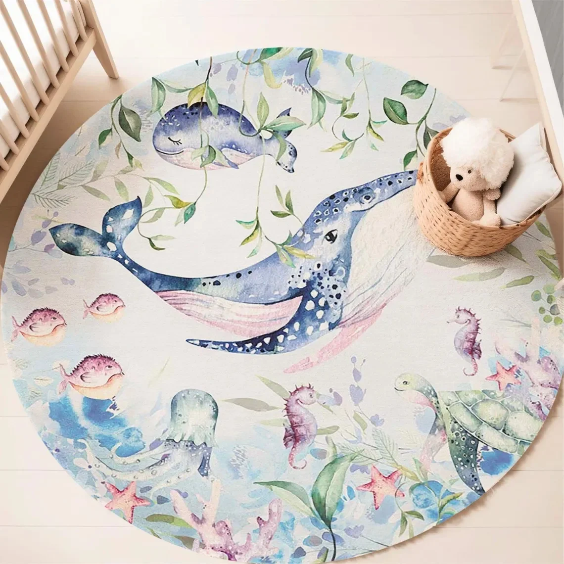 푸른색 해양 동물 원형 카펫 (거실, 여자아이 방, 아 - Baby Nursery Decor Ideas 리뷰 및 가격