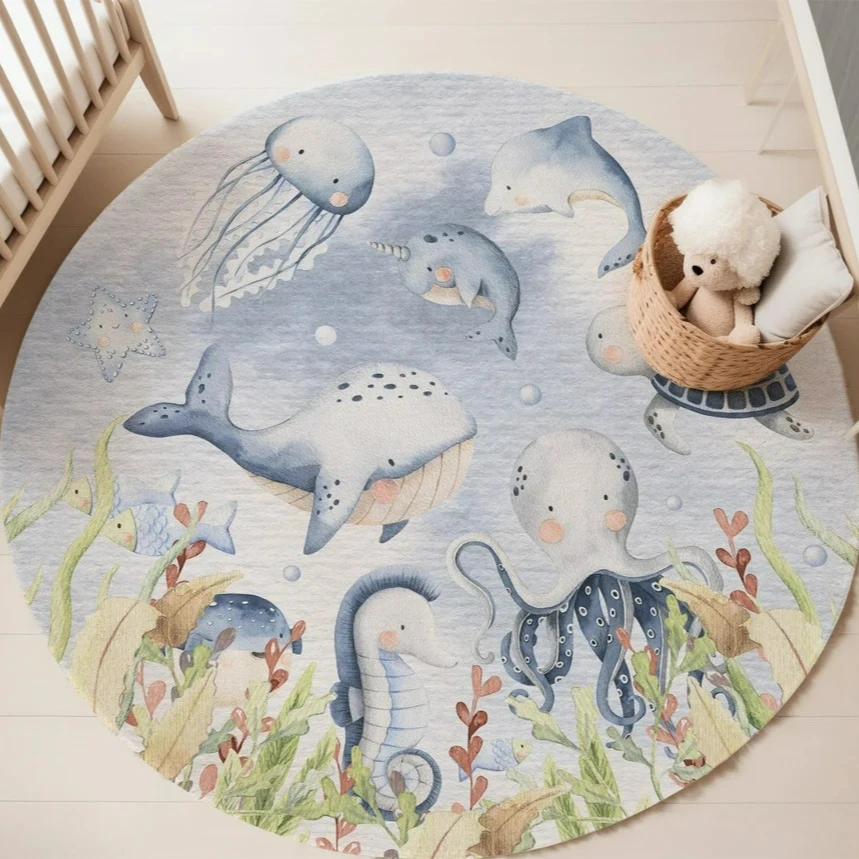 푸른색 해양 동물 원형 카펫 (거실, 여자아이 방, 아 - Baby Nursery Decor Ideas 리뷰 및 가격